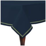 Double Embroidery Border Sateen Cotton Solid Table Cloth - Navy