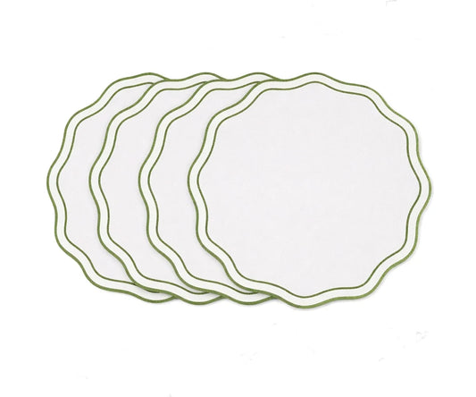 Circle Table Placemats - Sage green Scalloped