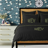 Monogram Black 400TC Cotton Small Scallop Embroidery Duvet Cover Set