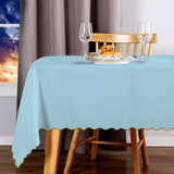 Scallop Embroidery Sateen Cotton Solid Table Cloth - Light Blue