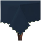 Scallop Embroidery Sateen Cotton Solid Table Cloth - Navy