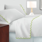 Allena 400TC Cotton Scallop Embroidery Sateen Solid Sheet Set