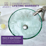 Vieno Series 17 in. Bathroom Vessel Sink with Scratch-Tough and Stain-Resistant Non-Porous Surface in Clear Floral Glass