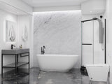 ANZZI Ami Series 30" W Freestanding Soaker Tub with Elegant Curve, Ergonomic Design, Center Drain, Slip-Resistant Texture, and Lifetime Warranty, Glossy White