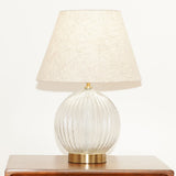 Serenity Round Ribbed Glass Lamp Base Clear Table Lamp Large Linen Shade