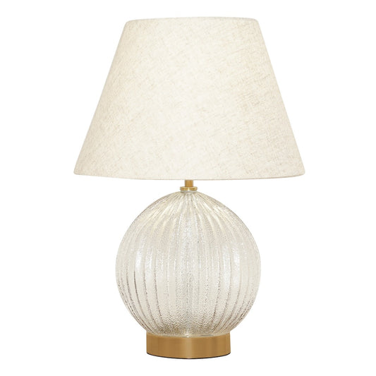 Serenity Round Ribbed Glass Lamp Base Clear Table Lamp Large Linen Shade