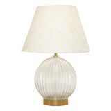 Serenity Round Ribbed Glass Lamp Base Clear Table Lamp Large Linen Shade