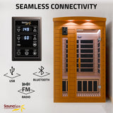 2-Person Indoor Cabin Sauna in Hemlock with Infrared Heating Panels, Tempered Glass Door, and Chromotherapy Lighting