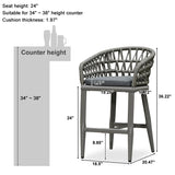 PURPLE LEAF Outdoor Bar Stools Counter Stools Rattan Bar Stools Chair with Backrest for Indoor or Outdoor, Kitchen lsland