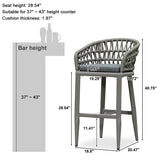 PURPLE LEAF Outdoor Bar Stools Counter Stools Rattan Bar Stools Chair with Backrest for Indoor or Outdoor, Kitchen lsland