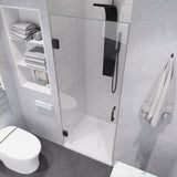 Fellow Series 24 in. x 70 in. Frameless Hinged Shower Door with Clear/Frosted Tempered Glass and Tsunami Guard