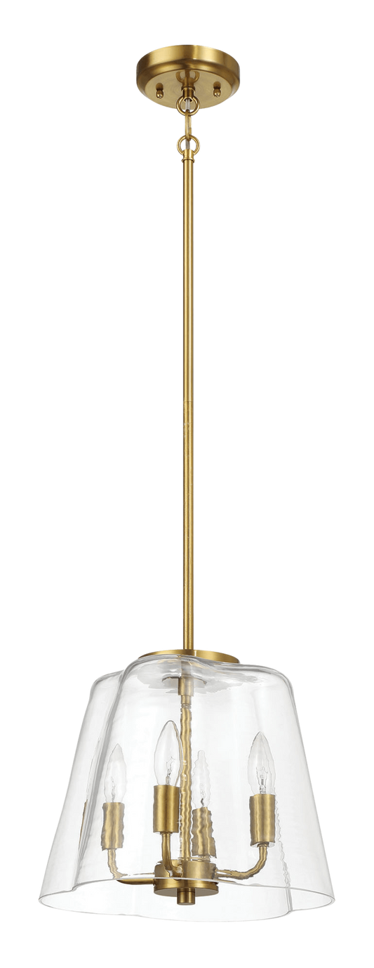 Soiree Four Candle Lights Pendant With Clear Glass - Satin Brass