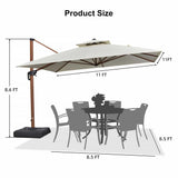 PURPLE LEAF Outdoor Garden Umbrella with Base, Cantilever Umbrellas in Wood Color