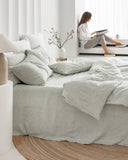 Striped in forest green linen pillowcase
