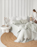 Striped in forest green linen pillowcase