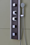 Monsoon 57 in. 4-Jetted Full Body Shower Panel System with Heavy Rain Shower and Spray Wand in Mahogany Style Deco-Glass