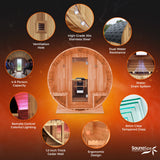 4-6 Person Electric Rock Heater Outdoor Barrel Panoramic Cedar Sauna with 1-Person Blue Cold Plunge & Built-in Chiller