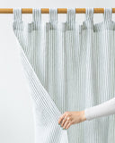 Tab top linen curtain panel (1 pcs) in Striped in Forest Green