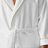 Shawl Collar Cotton Bath Robe with Border Embroidery