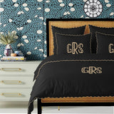 Monogram Black 400TC Cotton Small Scallop Embroidery Duvet Cover Set