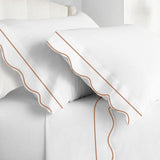 400TC Cotton Scallop Embroidery & Border Sateen Solid Sheet Set