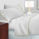 Allena 400TC Cotton Scallop Embroidery Sateen Microcheck Sheet Set