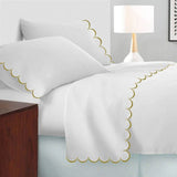 Allena 400TC Cotton Scallop Embroidery Sateen Solid Sheet Set