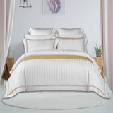 400TC Cotton Double Edge Embroidery Sateen Stripe Duvet Cover Set