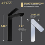 ANZZI Ultra-Modern Vessel Sink Faucet, Single Hole High Arc Spout (9.76" H), 1.2 GPM Water-Saving, Durable Brass Construction, Rhino-Alloy Certified, Various Finishes