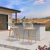 PURPLE LEAF Outdoor Bar Stools Set of 2, All-Weather Rope Wicker Aluminum Patio Bar Chairs for Deck, Balcony, Garden, Kitchen Island
