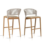 PURPLE LEAF Outdoor Bar Stools Set of 2, All-Weather Rope Wicker Aluminum Patio Bar Chairs for Deck, Balcony, Garden, Kitchen Island
