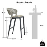 PURPLE LEAF Outdoor Bar Stools Set of 2, All-Weather Rope Wicker Aluminum Patio Bar Chairs for Deck, Balcony, Garden, Kitchen Island