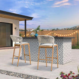 PURPLE LEAF Outdoor Bar Stools Set of 2, All-Weather Rope Wicker Aluminum Patio Bar Chairs for Deck, Balcony, Garden, Kitchen Island