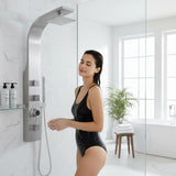 Sans Series 40 in. 3-Jetted Full Body Shower Panel Tower in Brushed Steel with Heavy Rain Showerhead and Spray Wand
