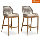 PURPLE LEAF Patio Sunbrella Bar Stools Set of 2 Rattan Bar Aluminum Bar Stool Outdoor Barstools with Back and Cushion for Garden Kitchen Island