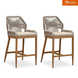 PURPLE LEAF Patio Sunbrella Bar Stools Set of 2 Rattan Bar Aluminum Bar Stool Outdoor Barstools with Back and Cushion for Garden Kitchen Island
