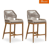 PURPLE LEAF Patio Sunbrella Bar Stools Set of 2 Rattan Bar Aluminum Bar Stool Outdoor Barstools with Back and Cushion for Garden Kitchen Island