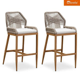 PURPLE LEAF Patio Sunbrella Bar Stools Set of 2 Rattan Bar Aluminum Bar Stool Outdoor Barstools with Back and Cushion for Garden Kitchen Island