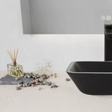 Innovio Series 18 in. L x 13 in. W Rectangular Bathroom Vessel Sink in Matte Black Finish Glass with Chrome Pop-Up Drain