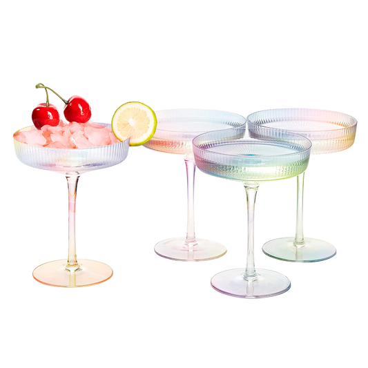Ribbed Coupe Cocktail Glasses 8 oz | Set of 4 (Iridescent)