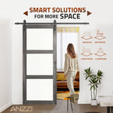 Sonora Series 36 in. x 84 in. Dark Gray MDF Interior Sliding Barn Door with Frosted Glass and Hardware Kit in Matte Black