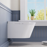 Smart Space-Saving Wall-Hung Elongated Toilet in White with Soft-Close Seat, Easy-Clean Glaze, and Non-Electric Flush