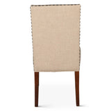 Sofie 24" Upholstered Dining Chair in Dark Beige Linen with Zinc Nailheads and Walnut Legs