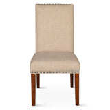Sofie 24" Upholstered Dining Chair in Dark Beige Linen with Zinc Nailheads and Walnut Legs