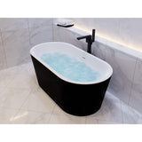 Chand Series 55 in. x 30 in. Flat Bottom Acrylic Freestanding Soaking Bathtub with Center Drain in Glossy Black