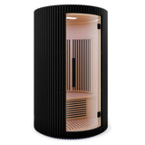 1-2-Person Round Infrared Sauna with Canadian Hemlock Wood, Infrared Heating Panels, Red Light Heater, and Glass Door