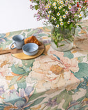 Vibrant peonies print on natural linen napkin set of 2