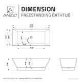 Crema Series 71 in. x 32 in. Flat Bottom Solid Surface Freestanding Soaking Bathtub with Center Drain in Matte White
