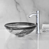 Mezzo Series 17 in. Round Bathroom Vessel Sink with Stain-Resistant Non-Porous Surface in Slumber Wisp Finish Glass