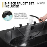 Stone Belle 67 x 32 Combination Flat Bottom Freestanding Bathtub with Center Drain in Black with Massage jets and Lights